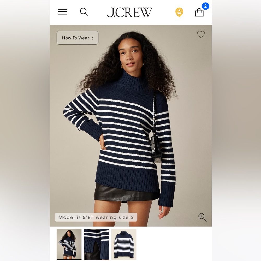 J. Crew White and Black Striped Ribbed Mock Neck Sweater - Picture 9 of 10